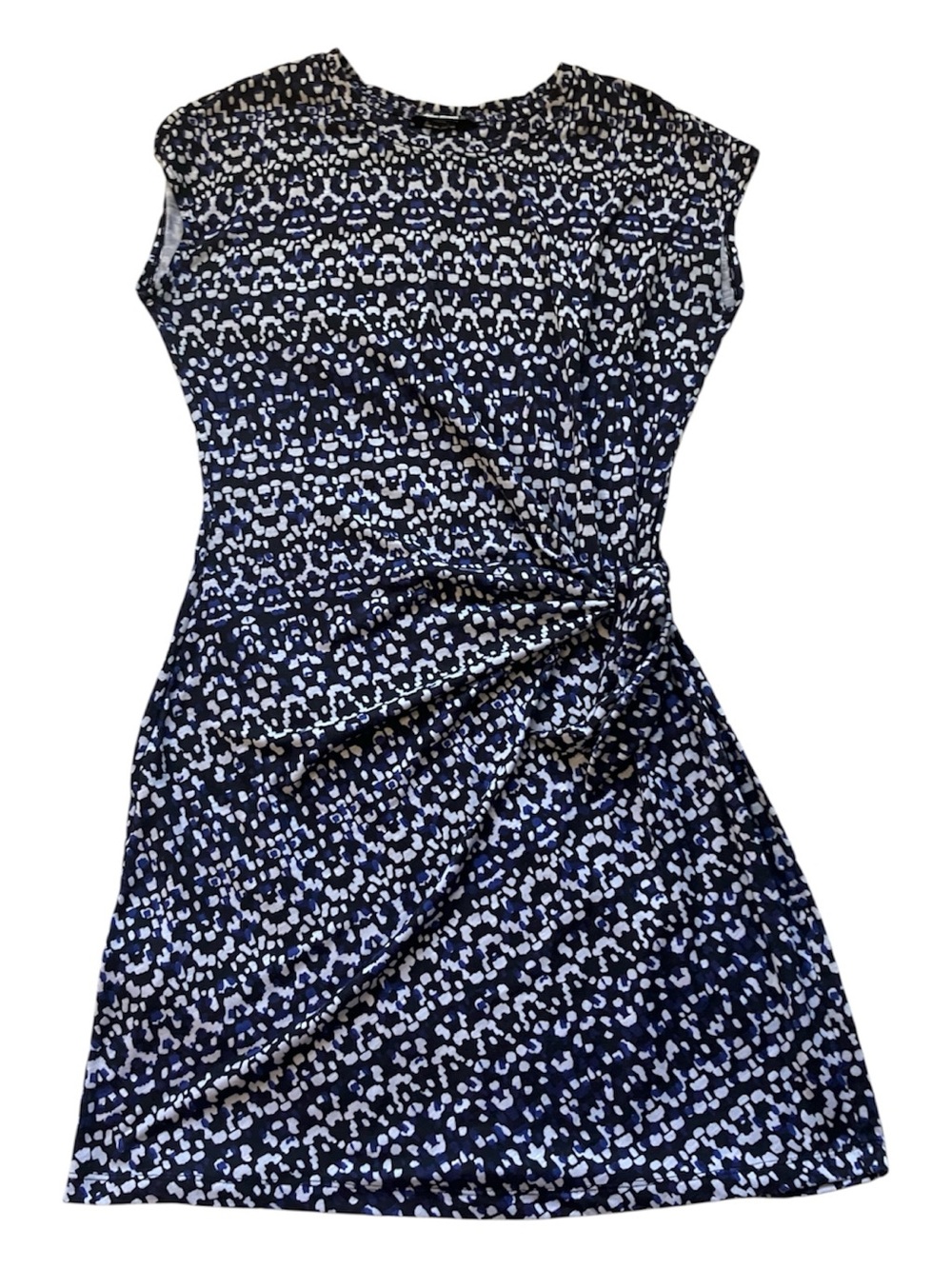 Nicole Miller Blue Side Knot Cap-Sleeve Printed Sheath Dress size S - Picture 4 of 8